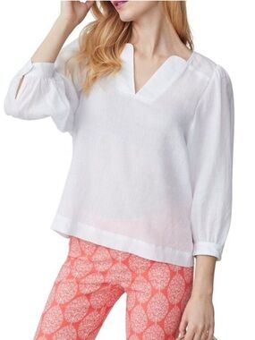 J. Mclaughlin White Georgette Blouse size Large L EUC women’s